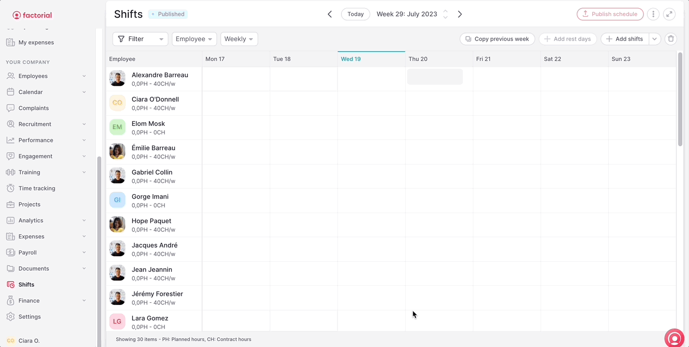 Factorial — About saved shifts
